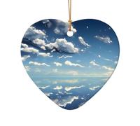 WZYCWB Blue sky and white clouds patterned Heart Shape ceramic pendant, perfect for decorating your home Christmas tree for winter parties