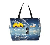 WZYCWB Blue sky and white clouds Printed beach travel bag for swimming and fitness/supermarket shopping/seaside vacation
