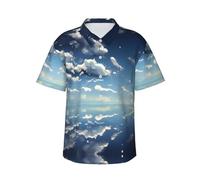 WZYCWB Blue Sky and White Clouds Printed Summer Men's Vacation Shirt - Hawaiian Style Short Sleeve Shirt, Size S-3XL, Black, XL