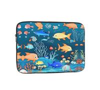 WZYCWB Blue underwater world of fish 13 inch Printed laptop sleeve for 10-17-inch laptops, perfect for both business and leisure use.
