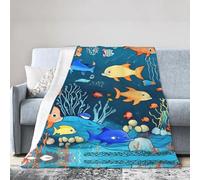 WZYCWB Blue underwater world of fish 40"x30" Printed Super Soft Flannel Blanket - Cozy print for ultimate comfort and warmth