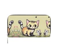 WZYCWB Blue underwater world of fish Leather clutch bags zipper wallets and card holders are perfect for travel or daily use, Cat And Butterfly, One Size