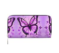 WZYCWB Blue underwater world of fish Leather clutch bags zipper wallets and card holders are perfect for travel or daily use, Purple Butterfly, One Size
