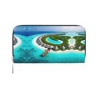 WZYCWB Blue underwater world of fish Leather clutch bags zipper wallets and card holders are perfect for travel or daily use, Maldives Scenery, One Size