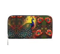 WZYCWB Blue underwater world of fish Leather clutch bags zipper wallets and card holders are perfect for travel or daily use, Peacock Flowers, One Size