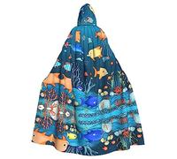 WZYCWB Blue underwater world of fish Patterned hooded cape, robe Cosplay costume for men and women, Halloween adult role play costume