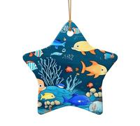 WZYCWB Blue underwater world of fish patterned Star Shape ceramic pendant, perfect for decorating your home Christmas tree for winter parties