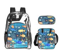 WZYCWB Blue underwater world of fish Printed backpack set | Lunch bag and pencil case | Perfect for work, business trips, and vacations.