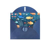 WZYCWB Blue underwater world of fish Printed Blue Pearlescent Paper Holiday Cards 6x4 Inches - With Envelopes for Birthdays, Weddings, and Condolences