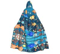 WZYCWB Blue underwater world of fish Printed Hooded Cape - Perfect for Halloween parties, theatrical performances, and photoshoots.