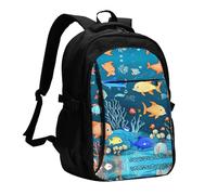 WZYCWB Blue underwater world of fish Printed laptop backpack, business men's commuter backpack, computer bag with USB port charging
