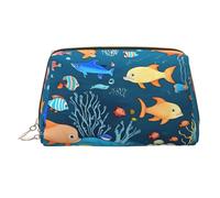 WZYCWB Blue Underwater World of Fish Printed Leather Cosmetic Bag - Stylish and Portable Cosmetic Storage Bag