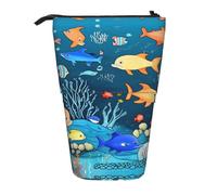 WZYCWB Blue Underwater World of Fish Printed Retractable Pen Holder for Dorm or Office use.
