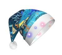 WZYCWB Blue underwater world of fish Printed Santa hat with LED lights, perfect for Christmas parties, stage performances, and holiday parties.