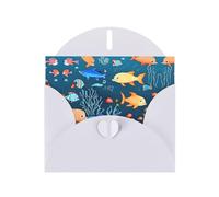 WZYCWB Blue underwater world of fish Printed White Pearlescent Paper Holiday Cards 6x4 Inches - With Envelopes for Birthdays, Weddings, and Condolences