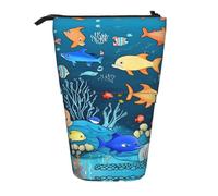 WZYCWB Blue Underwater World of Fish Retractable Storage Container for Pen Holders, Makeup Brush Holders, or Coin Drawstring Bags.