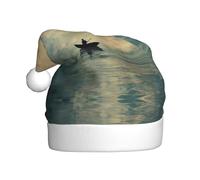 WZYCWB Boat on the horizon Patterned Santa hat, suitable for Christmas parties, New Year's Eve parties, and stage performances.