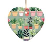 WZYCWB Bonsai plant patterned Heart Shape ceramic pendant, perfect for decorating your home Christmas tree for winter parties