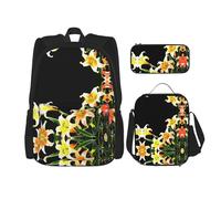 WZYCWB Bright lilies Campus life backpack set (3 pieces) - school bag + pencil case + lunch bag, meet all the daily needs of students!