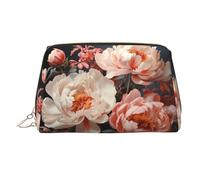 WZYCWB Bright White Peonies Patterned Leather Cosmetic Bag - Perfect for Carry-On or Home Organization