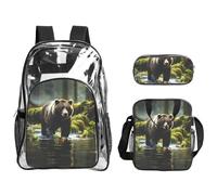 WZYCWB brown bear pounce Printed backpack set | Lunch bag and pencil case | Perfect for work, business trips, and vacations.