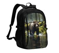WZYCWB brown bear pounce Printed laptop backpack, business men's commuter backpack, computer bag with USB port charging