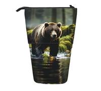 WZYCWB Brown Bear Pounce Retractable Storage Container for Pen Holders, Makeup Brush Holders, or Coin Drawstring Bags.