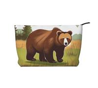 WZYCWB Brown bear walking Corduroy cosmetic bag, women's portable zipper handbag purse, suitable for travel and daily storage, cosmetics