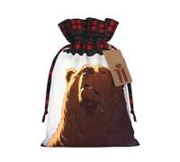 WZYCWB Brown bear with head raised Christmas Gift Bags for Christmas Party Supplies Decorations, 8.3 * 11.8 Inch Colorblock Burlap Drawstring Gift Bags,