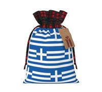 WZYCWB Burlap Drawstring Gift Bags, Greek flag Christmas Party Supplies Decoration Bags, Christmas Gift Bags 8.3 * 11.8 Inch
