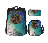 WZYCWB Caribbean Islands Campus life backpack set (3 pieces) - school bag + pencil case + lunch bag, meet all the daily needs of students!, Black, One Size