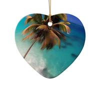 WZYCWB Caribbean Islands patterned Heart Shape ceramic pendant, perfect for decorating your home Christmas tree for winter parties