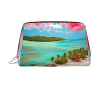 WZYCWB Caribbean Scenery Patterned Leather Cosmetic Bag - Perfect for Carry-On or Home Organization