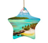 WZYCWB Caribbean Scenery patterned Star Shape ceramic pendant, perfect for decorating your home Christmas tree for winter parties