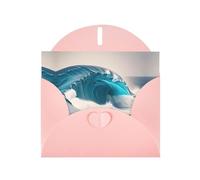 WZYCWB Cartoon blue sea wave Printed Pink Pearlescent Paper Holiday Card with Envelope. Suitable for birthday wishes wedding congratulations and condolences.