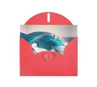 WZYCWB Cartoon blue sea wave Printed Red Pearlescent Paper Holiday Card with Envelope. Suitable for birthday wishes wedding congratulations and condolences.