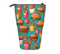 WZYCWB Cartoon Burger Fries Printed Retractable Pen Holder Suitable for use as a Simple Cosmetic Bag, Wallet, etc.