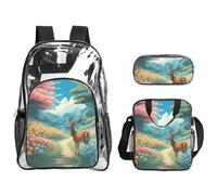 WZYCWB cartoon deer Printed backpack set | Lunch bag and pencil case | Perfect for work, business trips, and vacations.