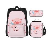 WZYCWB cartoon flying pig Backpack (3-piece set), large capacity backpack, student school bag, pencil case, lunch bag combination