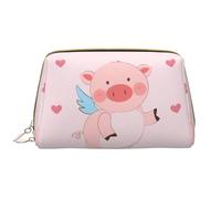 WZYCWB cartoon flying pig Leather cosmetic bag with pockets, portable travel cosmetic bag, large capacity cosmetic storage bag,