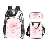 WZYCWB cartoon flying pig Printed backpack set | Lunch bag and pencil case | Perfect for work, business trips, and vacations.