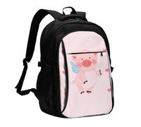 WZYCWB cartoon flying pig Printed laptop backpack, business men's commuter backpack, computer bag with USB port charging