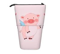 WZYCWB Cartoon Flying Pig Printed Retractable Pen Holder Suitable for use as a Simple Cosmetic Bag, Wallet, etc.