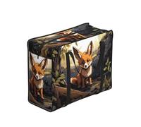 WZYCWB Cartoon Fox Print Tote Storage Bag for Adults, One Size, Black, Polyester with Vinyl Lining, Zippered, 40 x 53 x 23 cm, Foldable Lightweight Large Capacity