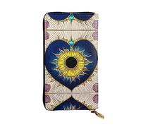 WZYCWB Cartoon heart sun Leather wallet, zipper compartment large capacity, good gift for friends, 7.5 * 4.1 inch long clutch, Black, One Size, Black, One Size