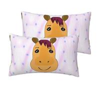 WZYCWB cartoon horse head Faux Linen Pillowcases 2-Pack - Cool and Breathable Pillowcases for Hotel Bedrooms, Sofas