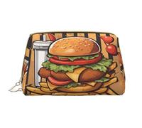 WZYCWB cartoon oversized burgers Leather cosmetic bag with pockets, portable travel cosmetic bag, large capacity cosmetic storage bag,