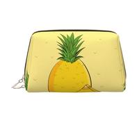 WZYCWB Cartoon Pineapple Patterned Leather Cosmetic Bag - Perfect for Carry-On or Home Organization