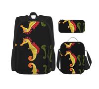 WZYCWB Cartoon seahorse Backpack set (3-piece set) - student school bag + pencil case + lunch bag, large capacity backpack