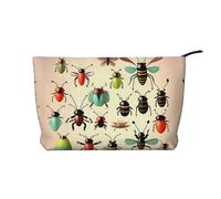WZYCWB Cartoon small insects Corduroy cosmetic bag, women's portable zipper handbag purse, suitable for travel and daily storage, cosmetics